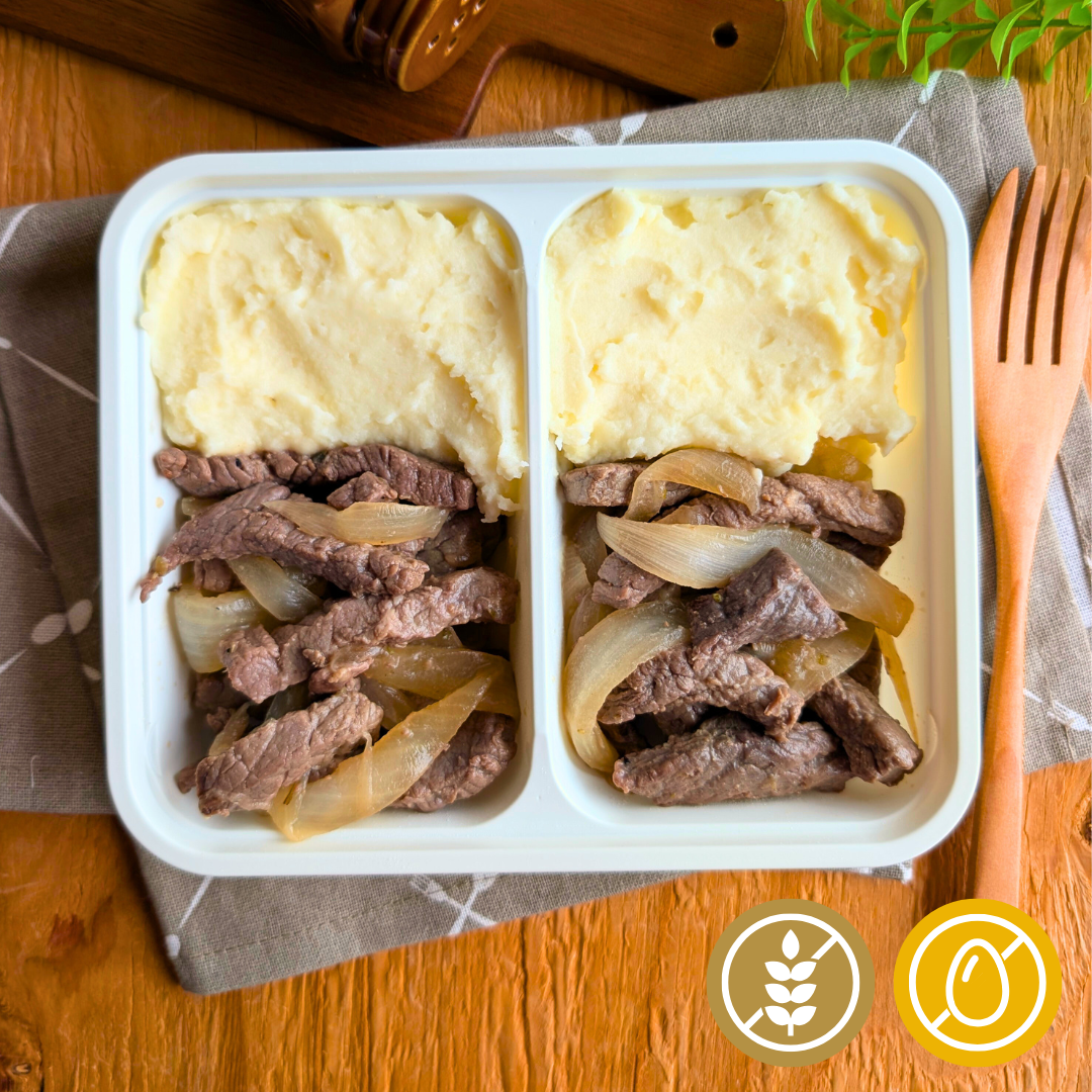 ビーフとオニオン& マッシュポテト添え「ダブルミックス」
