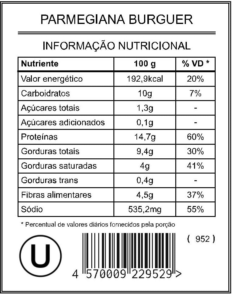 Parmegiana Burguer "Mistura Unitária" - Saúde e Sabor