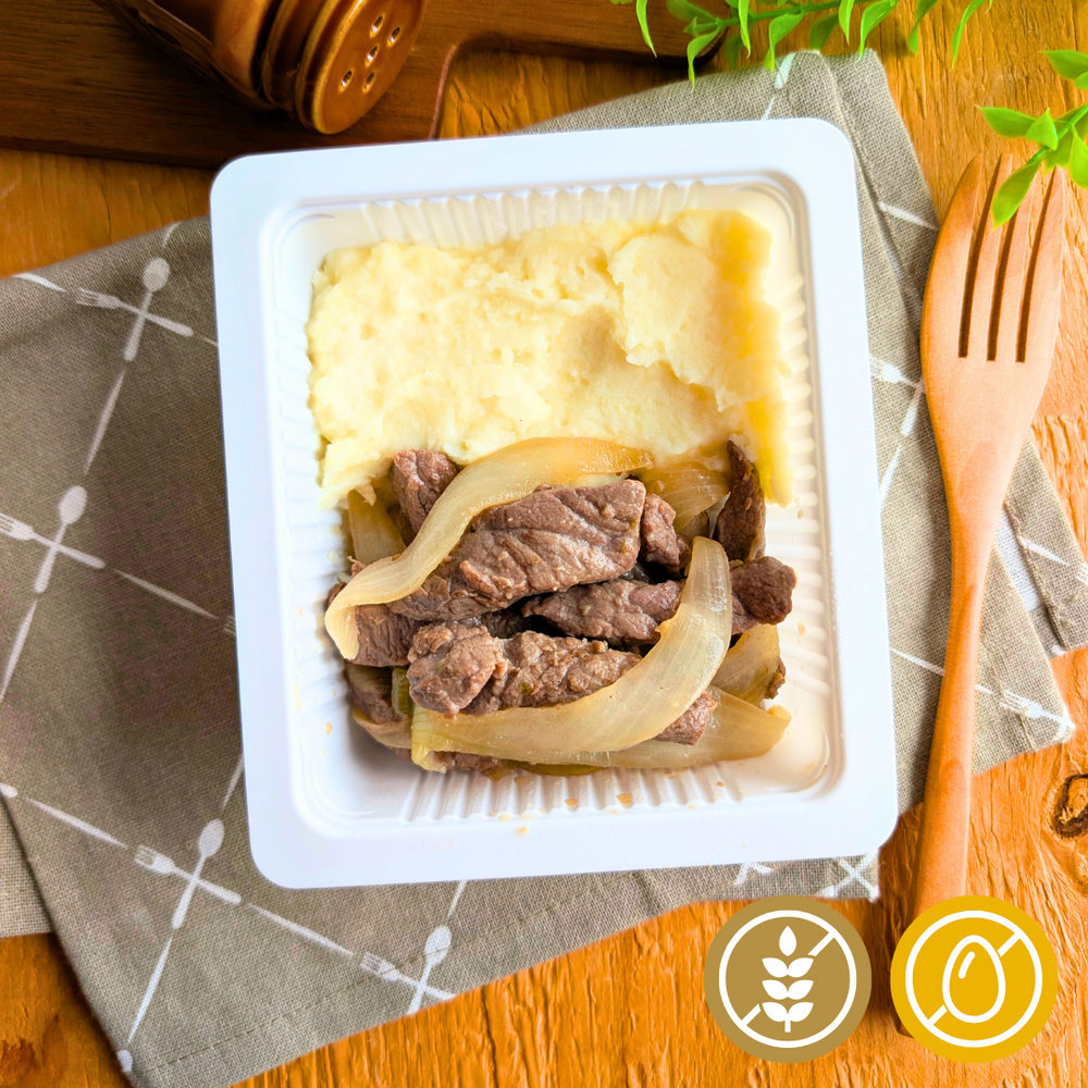Bife Acebolado com Purê de Batata "Mistura Unitária"