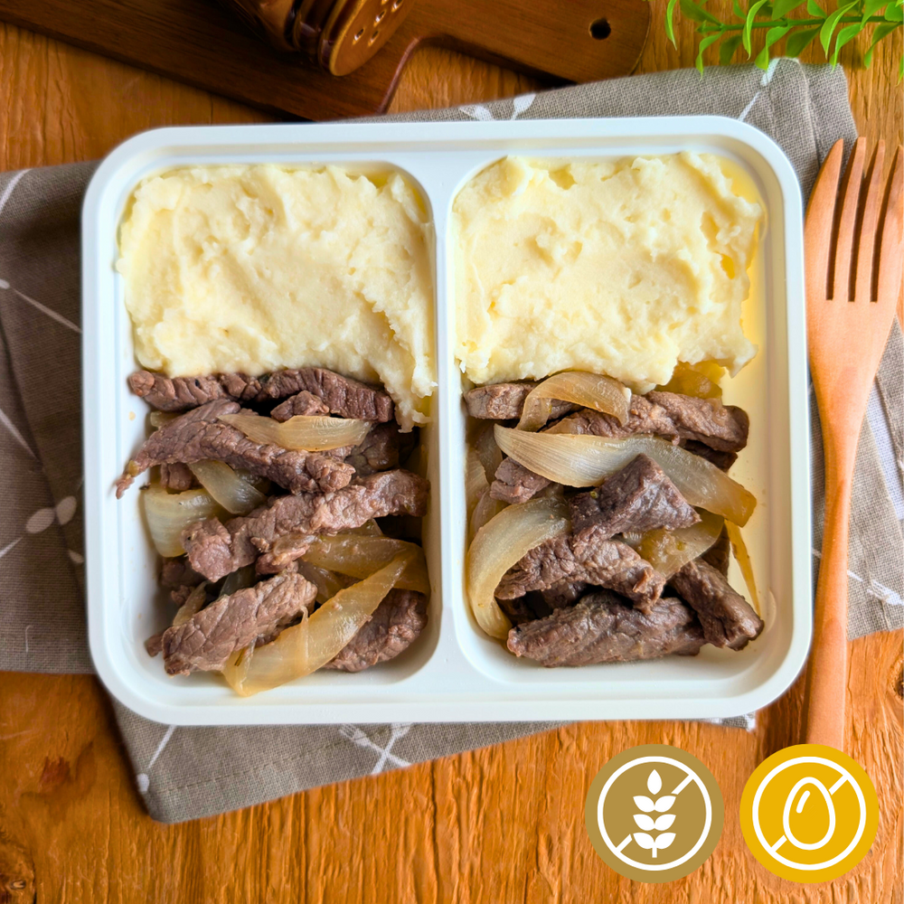 ビーフとオニオン& マッシュポテト添え「ダブルミックス」