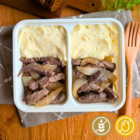 ビーフとオニオン& マッシュポテト添え「ダブルミックス」