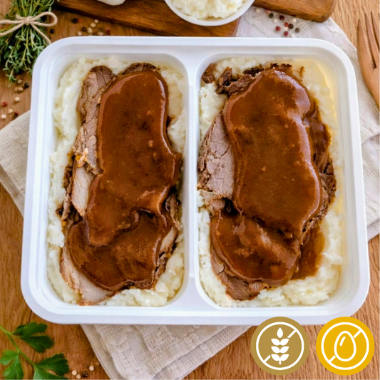 Carne Assada com Purê de Batata "Mistura Dupla"