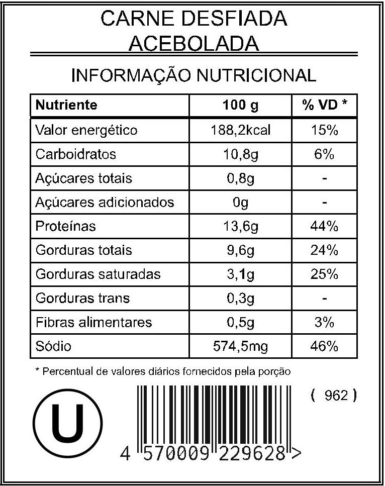 Carne Desfiada Acebolada "Mistura Unitária"